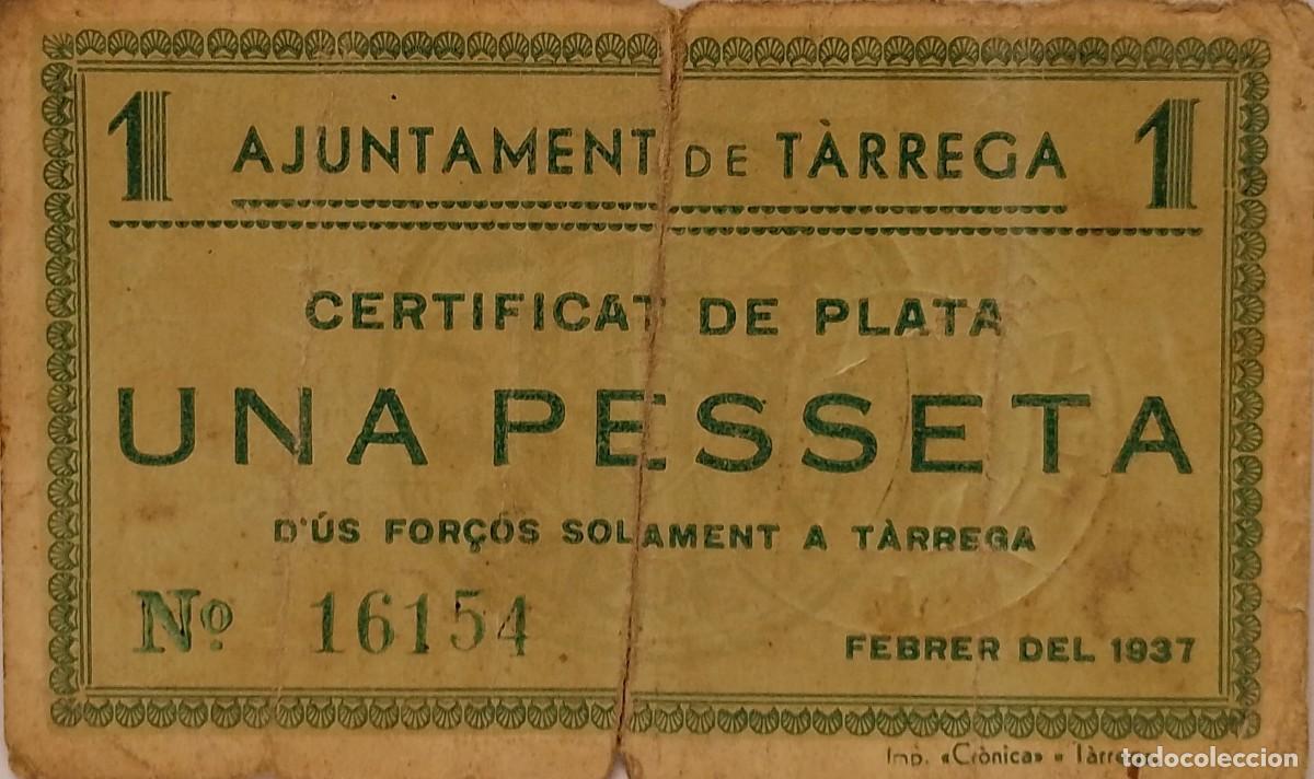 Billetes locales: BILLETE LOCAL DE 1 PESETA DE TARREGA 1937 GUERRA CIVIL