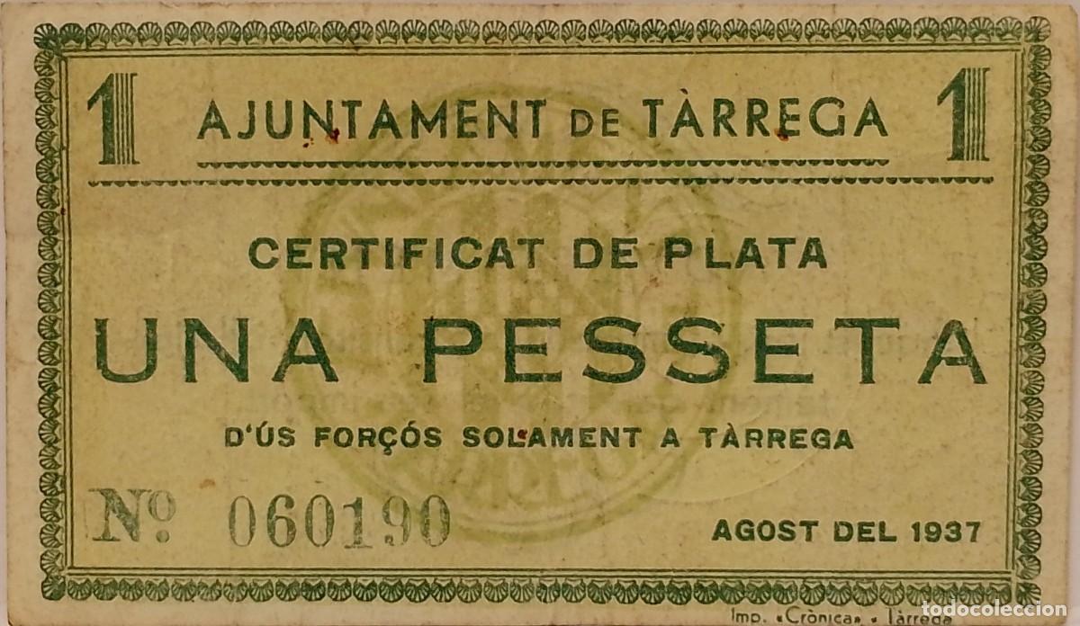 Billetes locales: BILLETE LOCAL DE 1 PESETA DE TARREGA 1937 GUERRA CIVIL