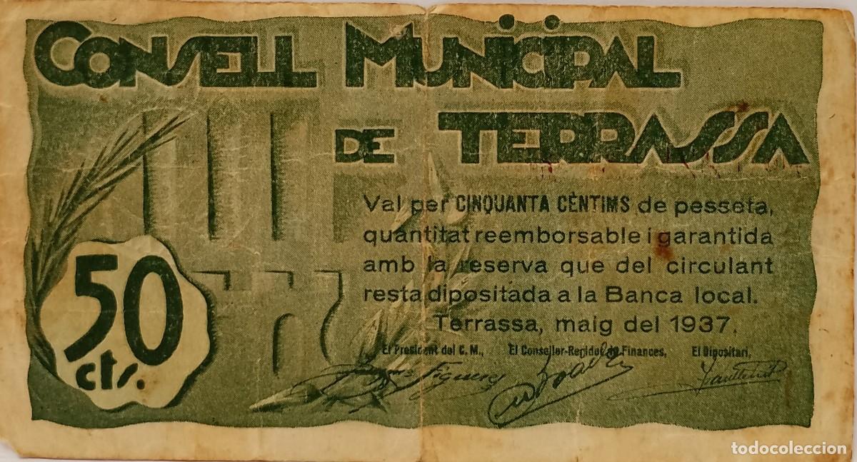 Billetes locales: BILLETE LOCAL DE 50 CENTIMOS DE TERRASSA 1937 GUERRA CIVIL
