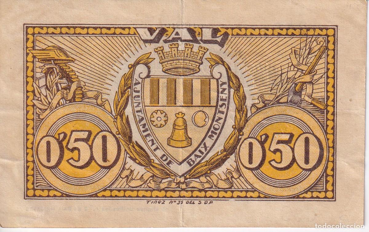 Billetes locales: BILLETE DE 50 CENTIMOS DEL AJUNTAMENT DE BAIX MONTSENY DEL A&Ntilde;O 1937