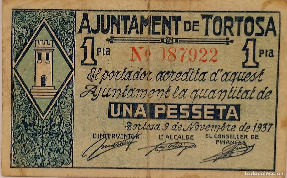 Billetes locales: BILLETE LOCAL DE 1 PESETA TORTOSA 1937 GUERRA CIVIL