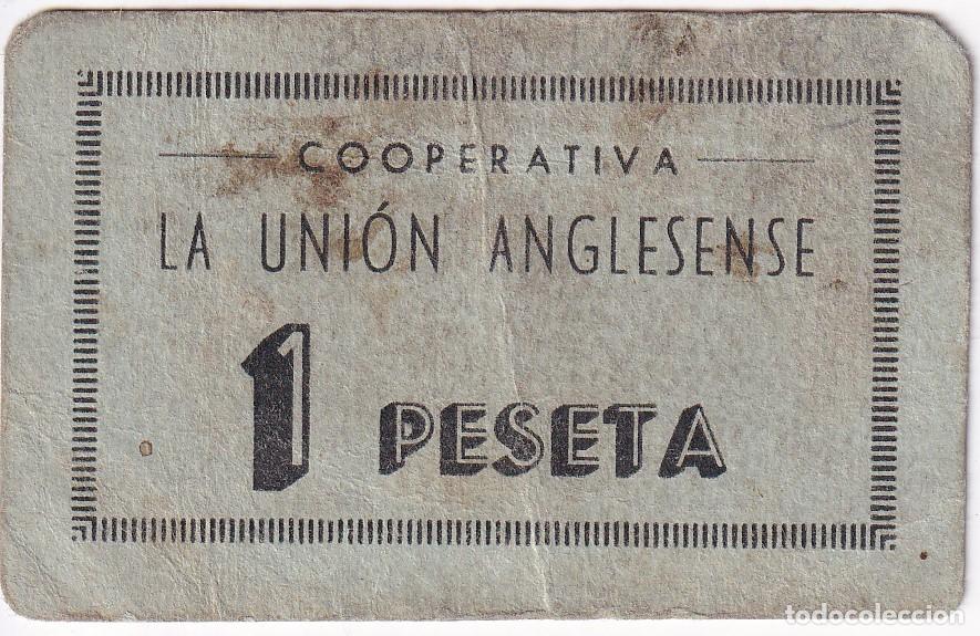 Billetes locales: BILLETE VALE DE 1 PESETA COOPERATIVA LA UNION ANGLESENSE DE ANGLES (GERONA-GIRONA)
