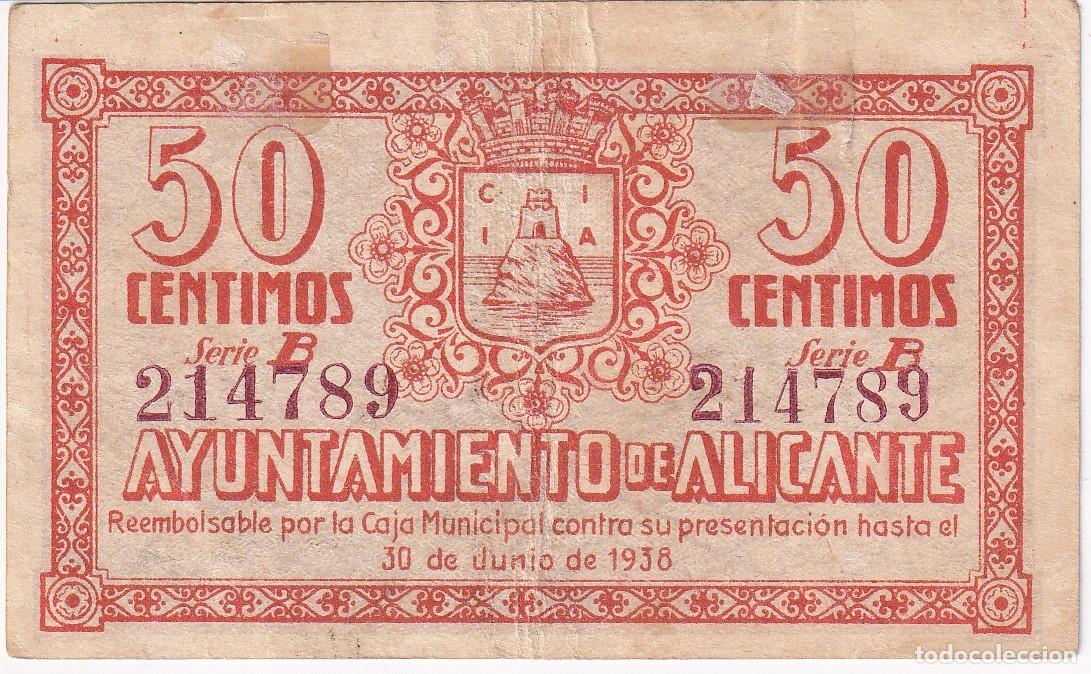 Billetes locales: BILLETE DE 50 CENTIMOS DEL AYUNTAMIENTO DE ALICANTE DEL A&Ntilde;O 1937