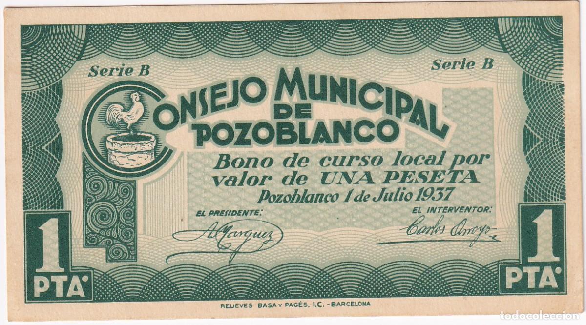 Billetes locales: BILLETE DE 1 PESETA DEL CONSEJO MUNICIPAL DE POZOBLANCO DEL A&Ntilde;O 1937 SIN NUMERACION (CORDOBA)