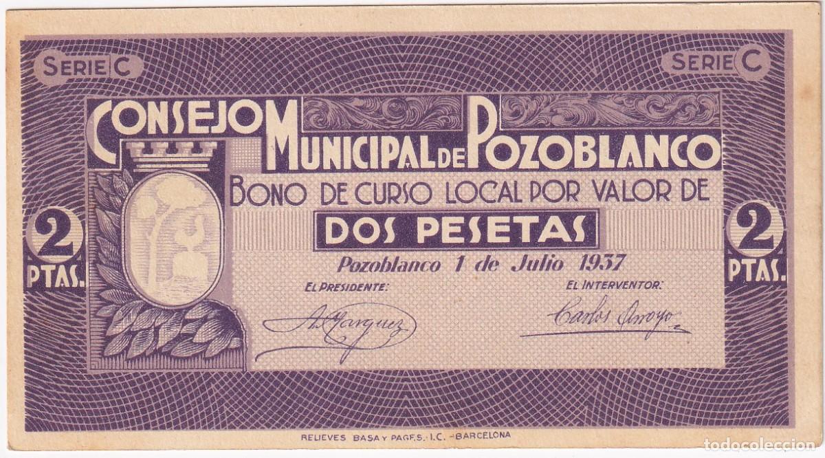 Billetes locales: BILLETE DE 2 PESETAS DEL CONSEJO MUNICIPAL DE POZOBLANCO DEL A&Ntilde;O 1937 SIN NUMERACION (CORDOBA)