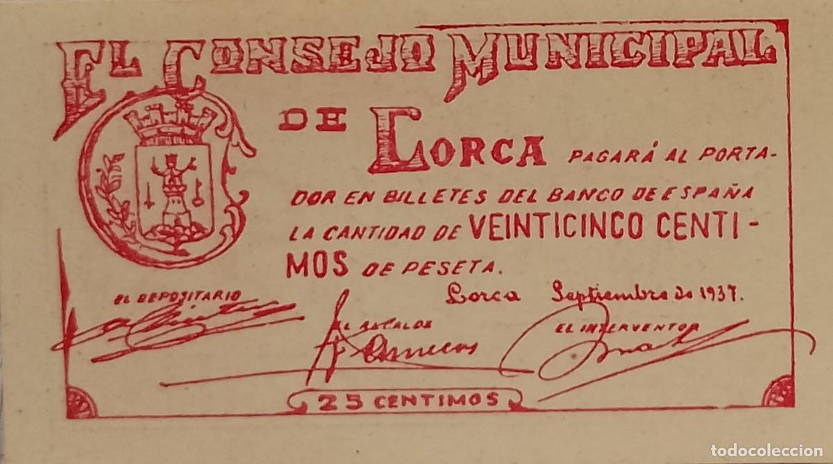 Billetes locales: BILLETE LOCAL DE 25 CENTIMOS LORCA 1937 GUERRA CIVIL