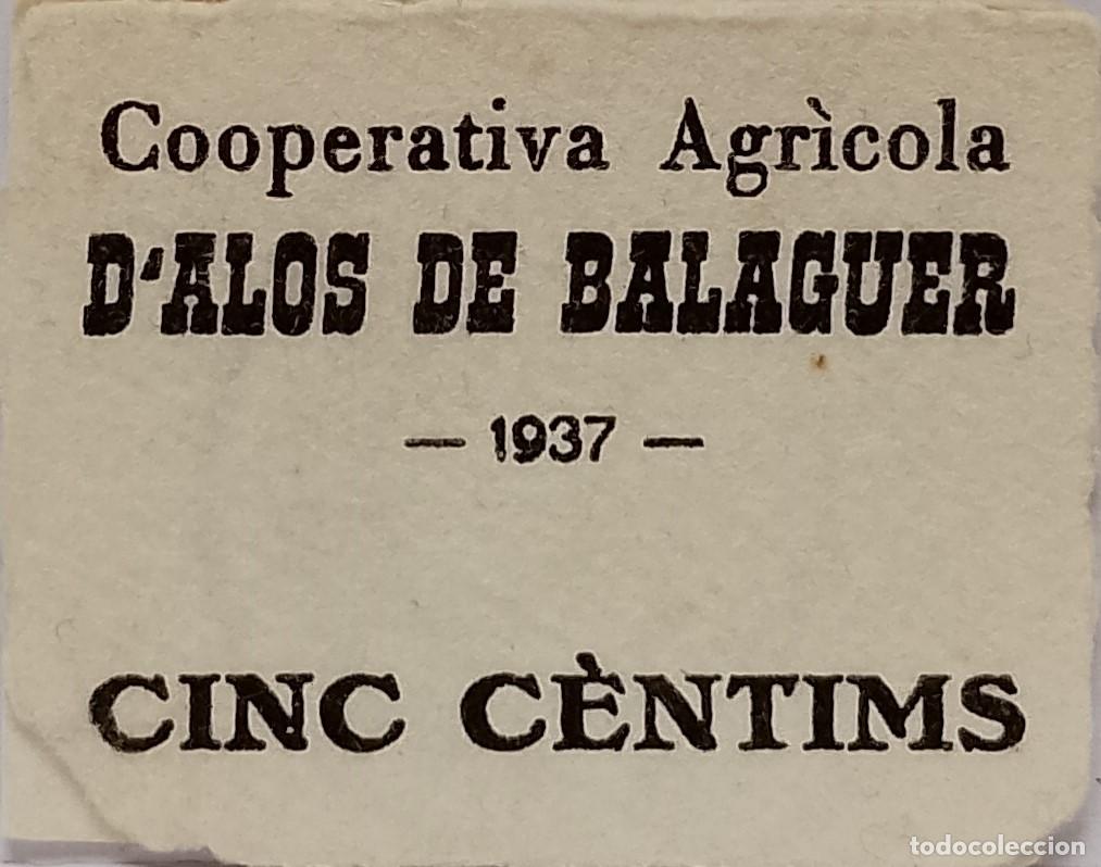 Billetes locales: BILLETE LOCAL DE 5 CENTIMOS ALOS DE BALAGUER 1937 GUERRA CIVIL