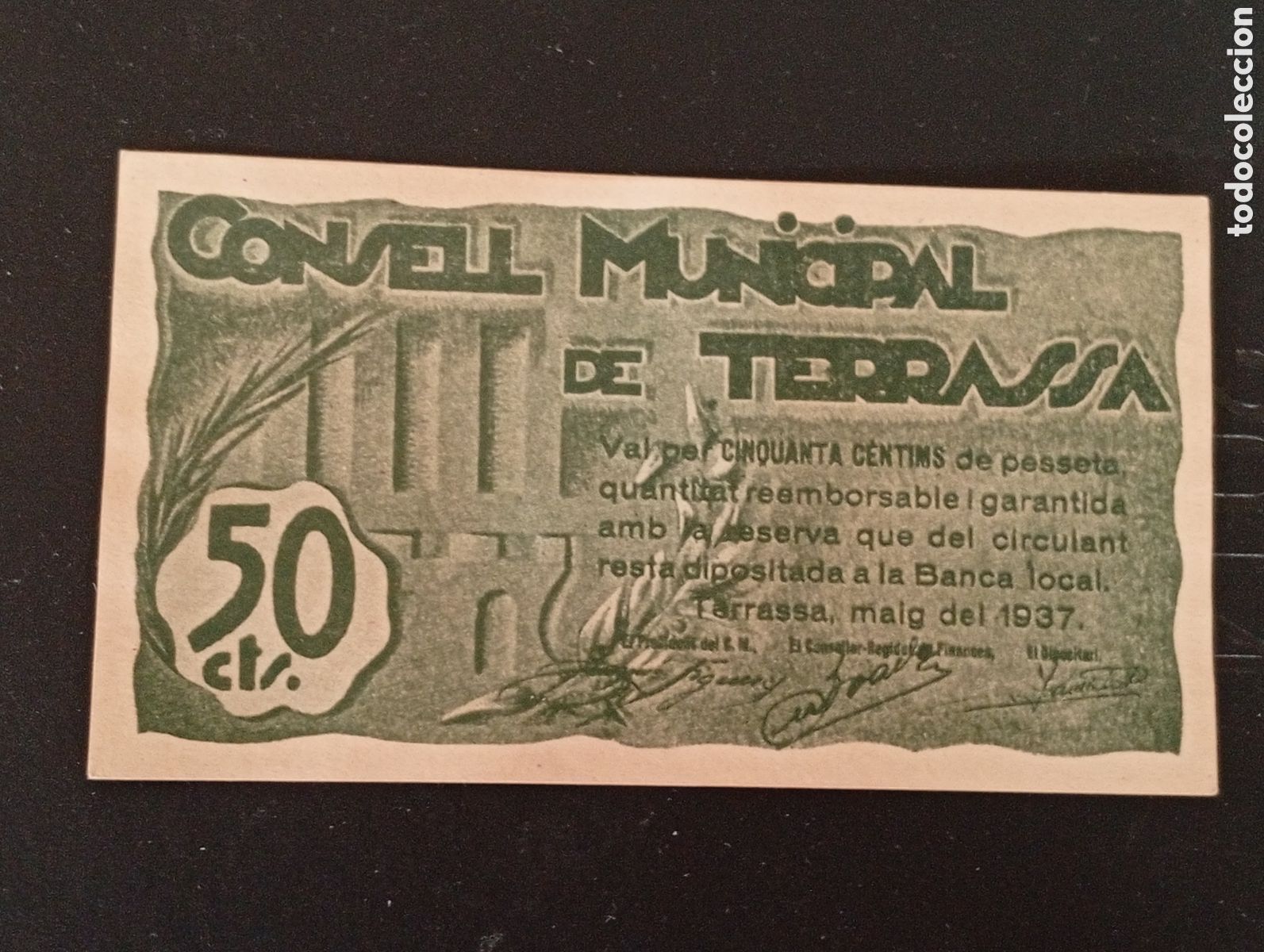 Billetes locales: Billete de 50 c&egrave;ntims de Terrassa 1937 guerra civil