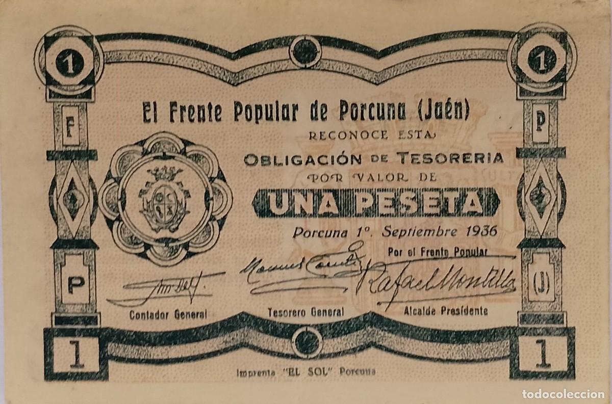 Billetes locales: BILLETE LOCAL DE 1 PESETA PORCUNA 1937 GUERRA CIVIL