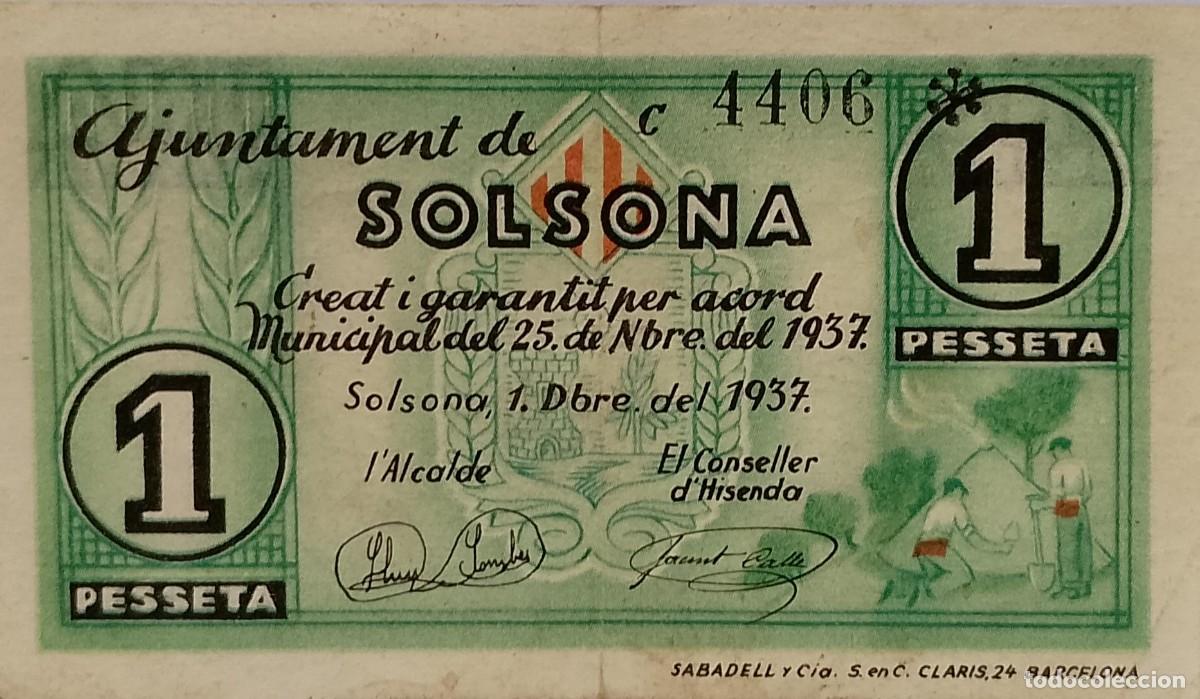 Billetes locales: BILLETE LOCAL DE 1 PESETA SOLSONA 1937 GUERRA CIVIL