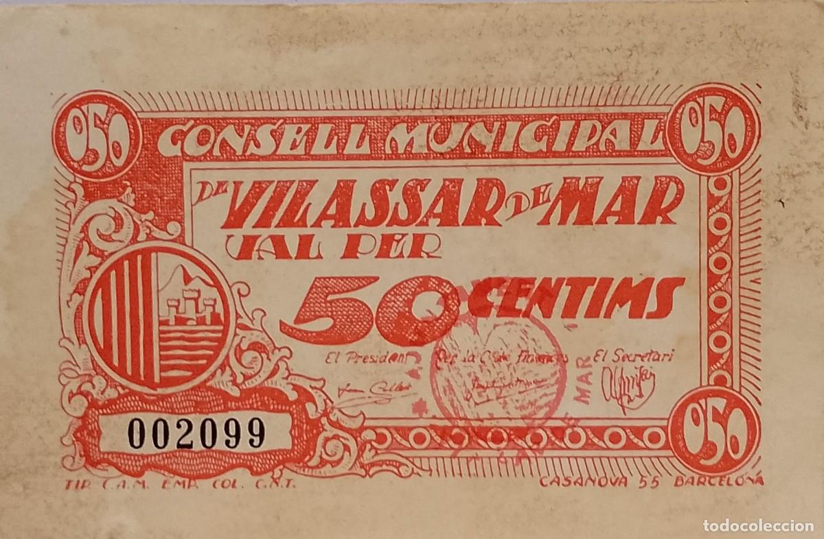 Billetes locales: BILLETE LOCAL DE 50 CENTIMOS VILASSAR DE MAR 1937 GUERRA CIVIL