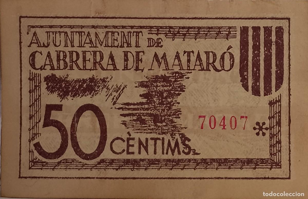 Billetes locales: BILLETE LOCAL DE 50 CENTIMOS CABRERA DE MATARO 1937 GUERRA CIVIL