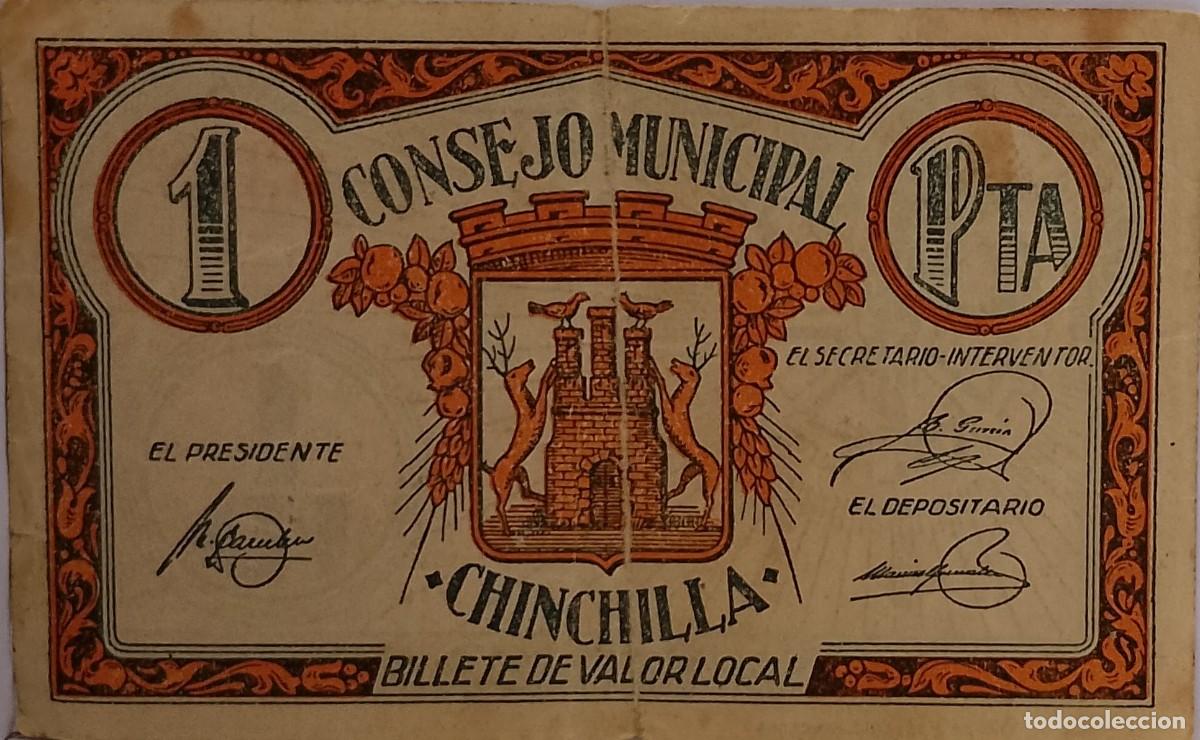 Billetes locales: BILLETE LOCAL DE 1 PESETA DE CHINCHILLA 1937 GUERRA CIVIL