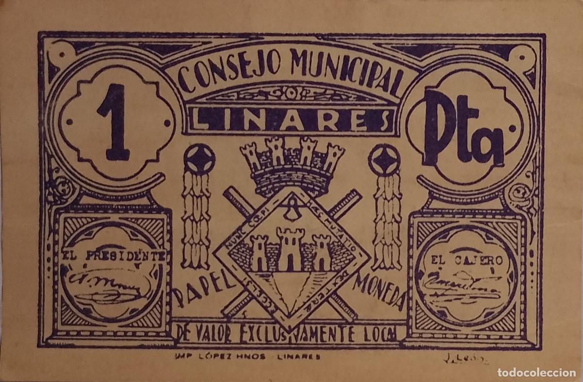 Billetes locales: BILLETE LOCAL DE 1 PESETA LINARES 1937 GUERRA CIVIL