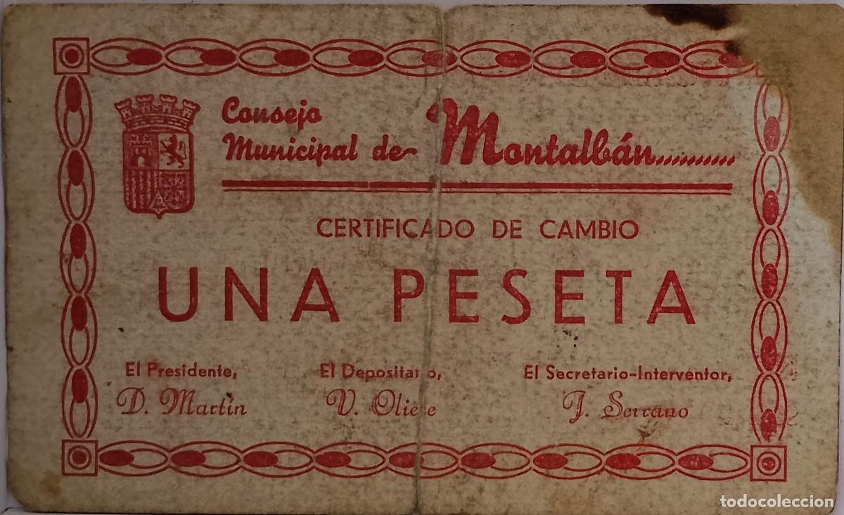 Billetes locales: BILLETE LOCAL DE 1 PESETA MONTALBAN 1937 GUERRA CIVIL