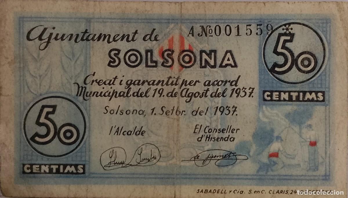Billetes locales: BILLETE LOCAL DE 50 CENTIMOS SOLSONA 1937 GUERRA CIVIL