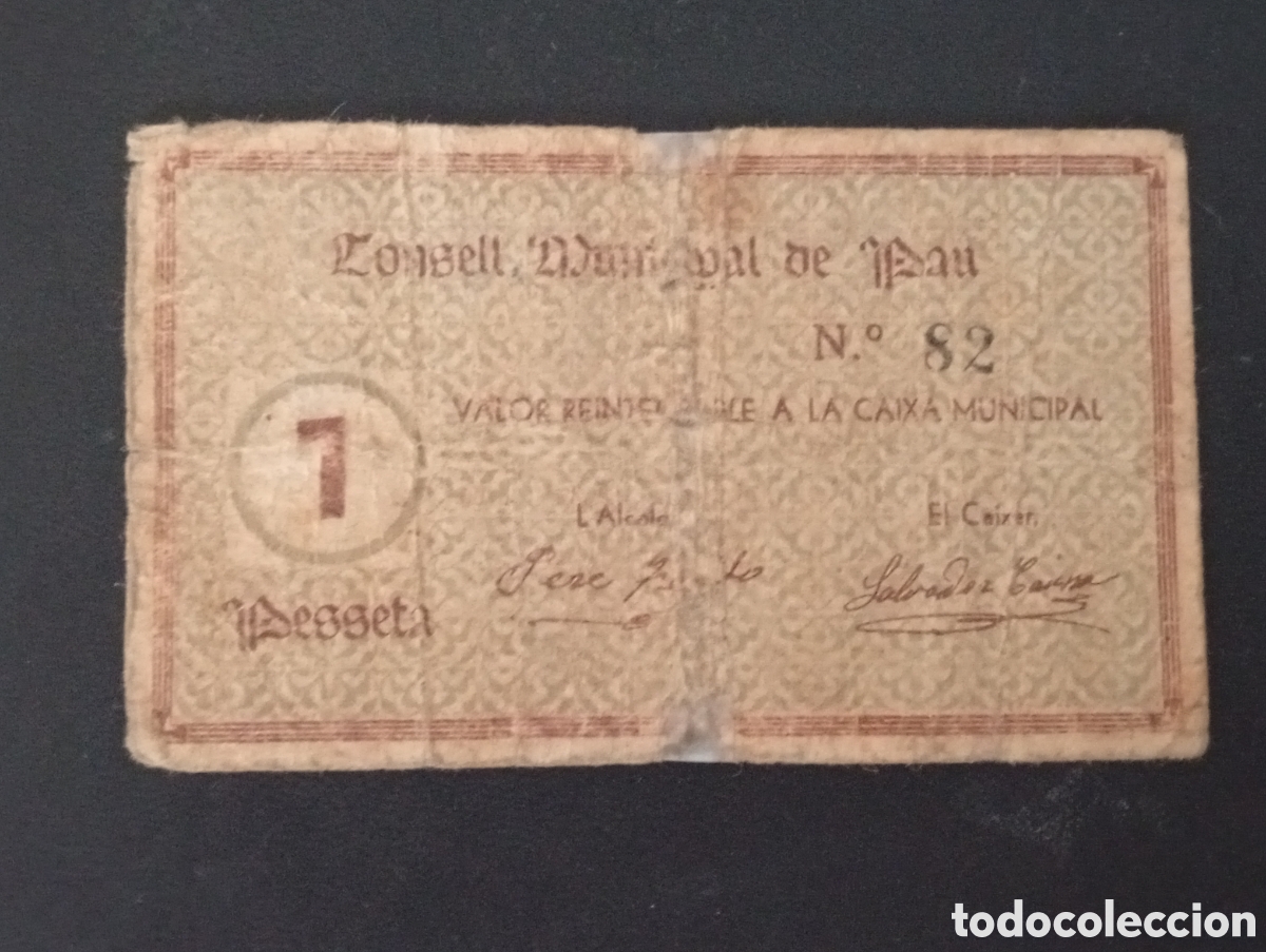 Billetes locales: Billete de 1 peseta Pau Girona 1937 guerra civil escaso