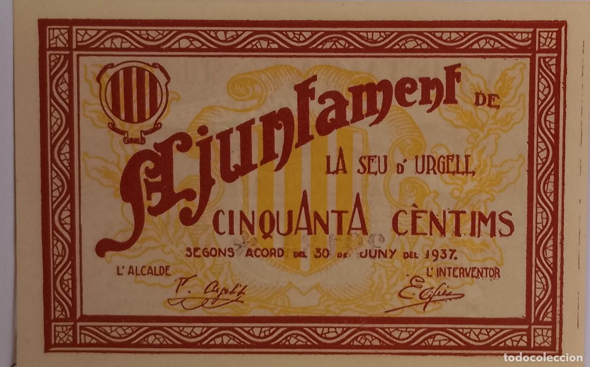 Billetes locales: BILLETE LOCAL DE 50 CENTIMOS LA SEU D'URGELL 1937 GUERRA CIVIL