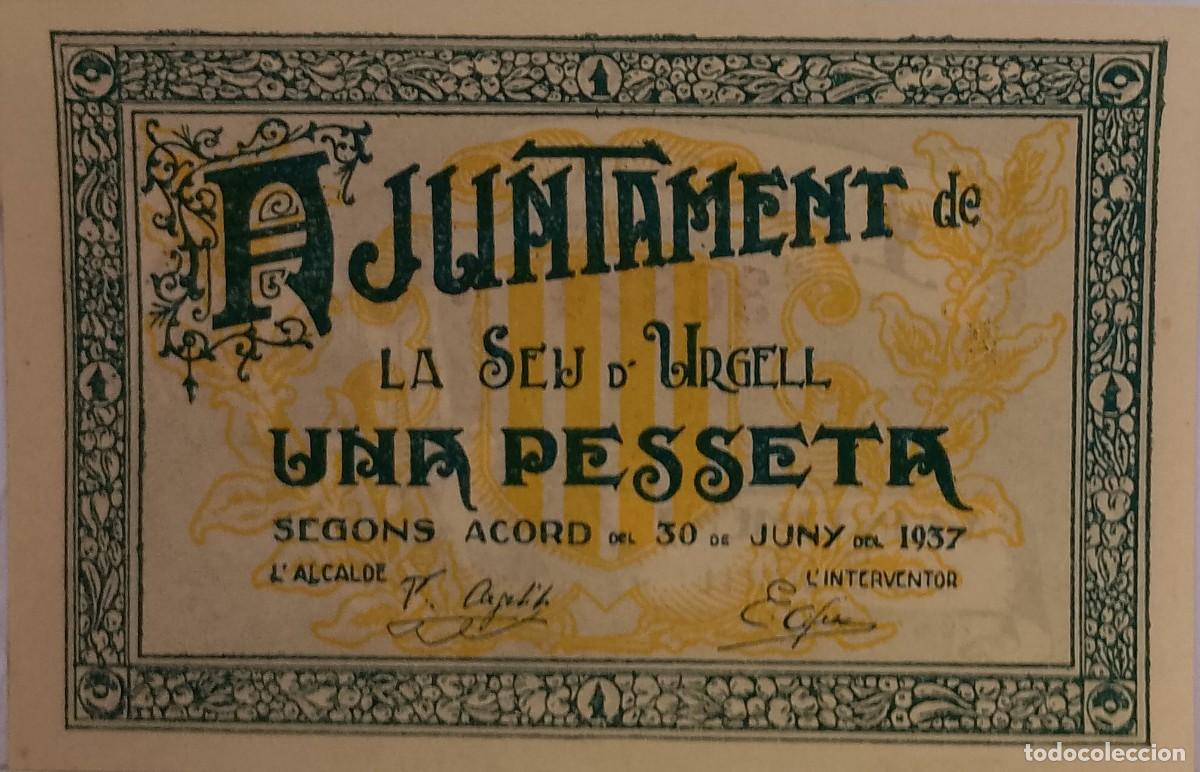 Billetes locales: BILLETE LOCAL DE 1 PESETA LA SEU D'URGELL 1937 GUERRA CIVIL