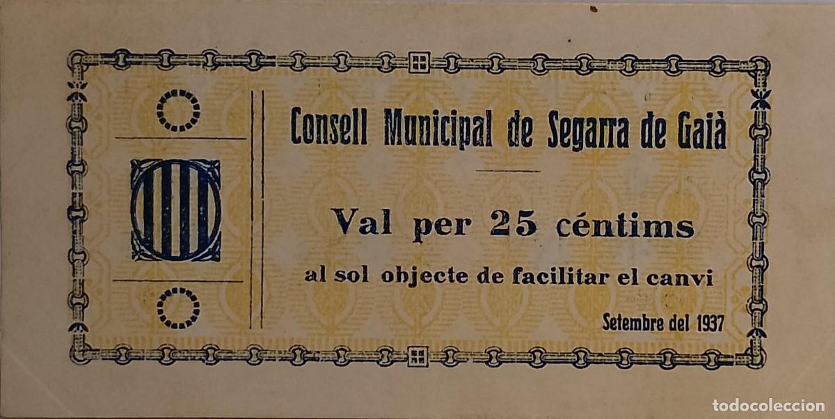 Billetes locales: BILLETE LOCAL DE 25 CENTIMOS DE SEGARRA DE GAIA 1937 GUERRA CIVIL
