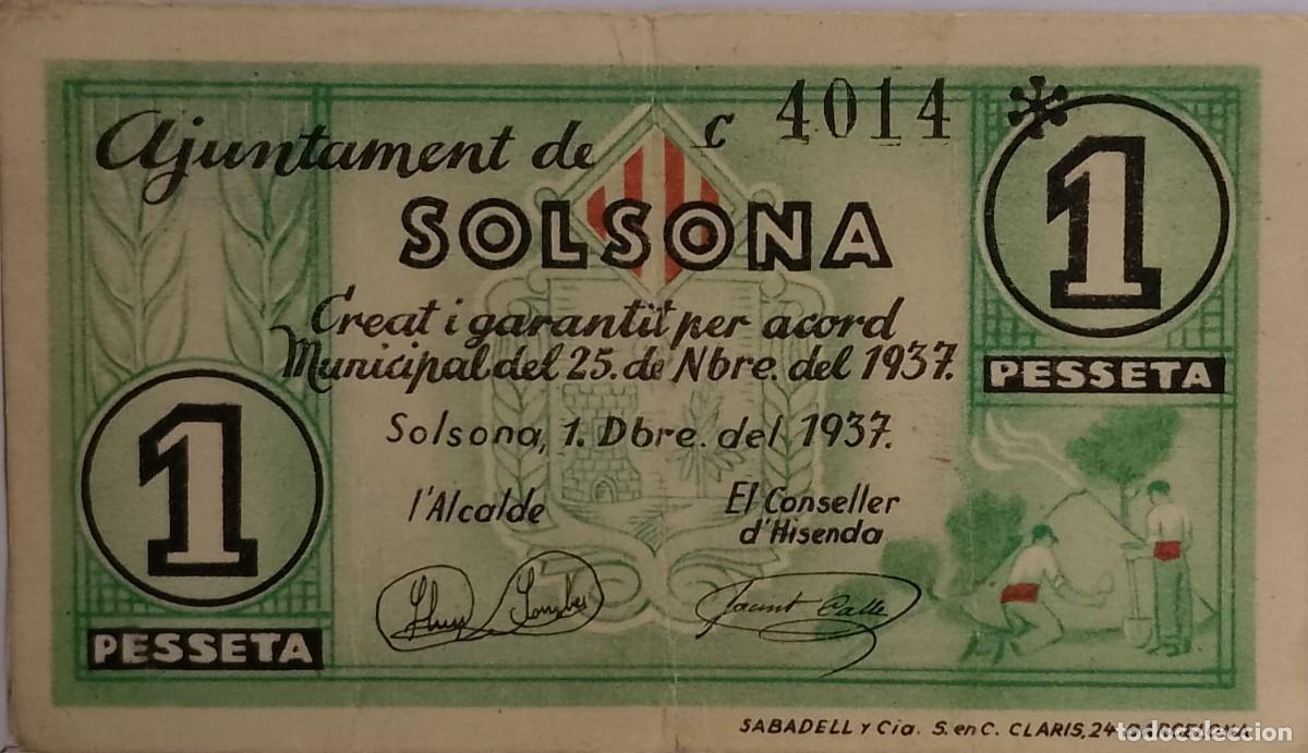 Billetes locales: BILLETE LOCAL DE 1 PESETA SOLSONA 1937 GUERRA CIVIL