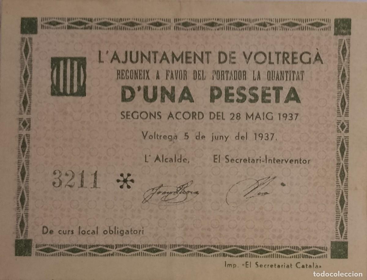 Billetes locales: BILLETE LOCAL DE 1 PESETA VOLTREGA 1937 GUERRA CIVIL
