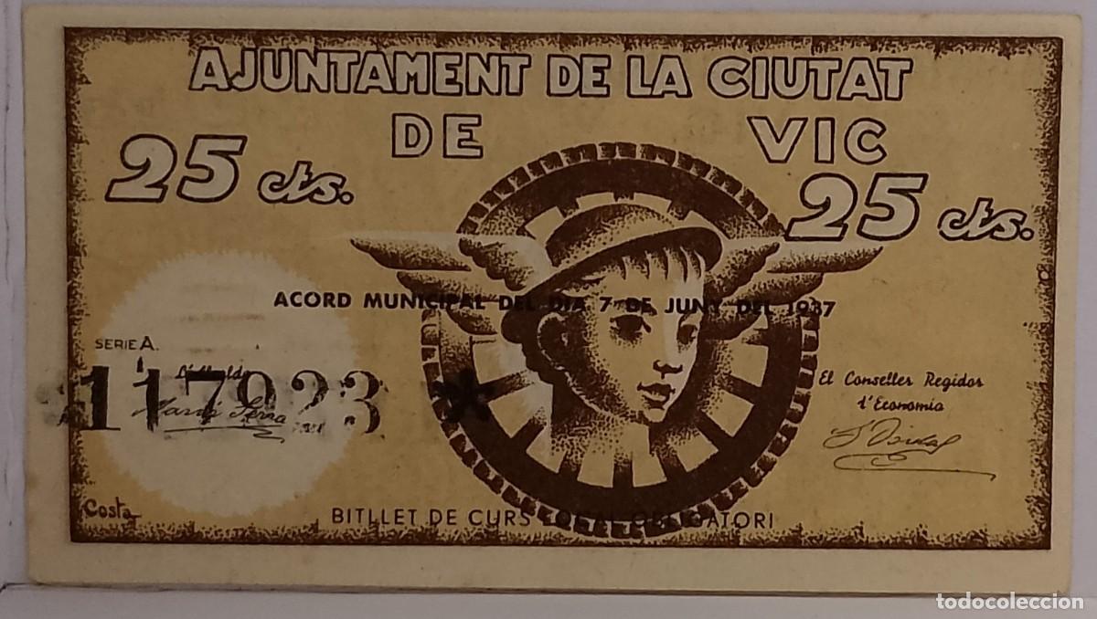 Billetes locales: BILLETE LOCAL DE 25 CENTIMOS VIC 1937 GUERRA CIVIL