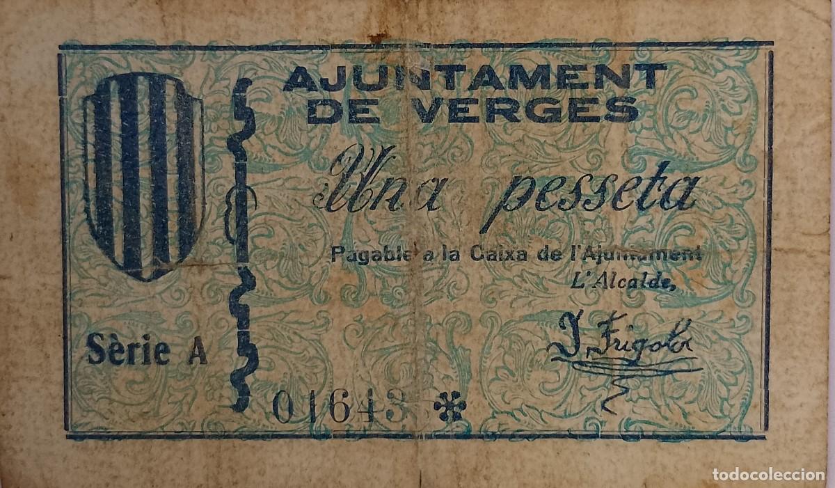 Billetes locales: BILLETE LOCAL DE 1 PESETA VERGES 1937 GUERRA CIVIL