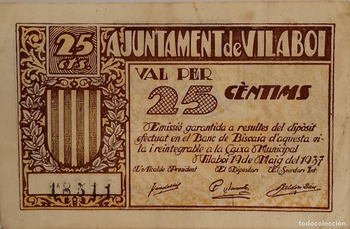 Billetes locales: BILLETE LOCAL DE 25 CENTIMOS VILABOI 1937 GUERRA CIVIL