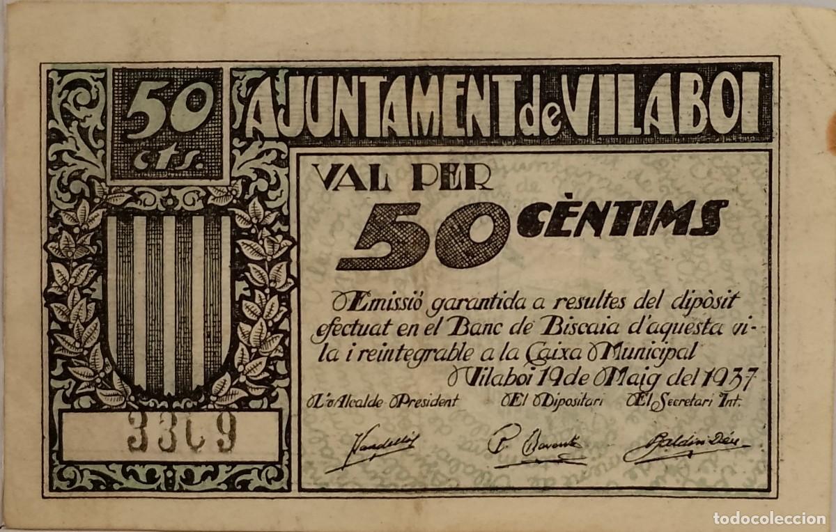 Billetes locales: BILLETE LOCAL DE 50 CENTIMOS VILABOI 1937 GUERRA CIVIL