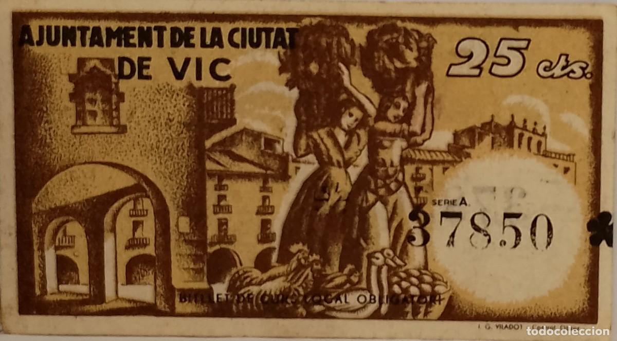 Billetes locales: BILLETE LOCAL DE 25 CENTIMOS VIC 1937 GUERRA CIVIL