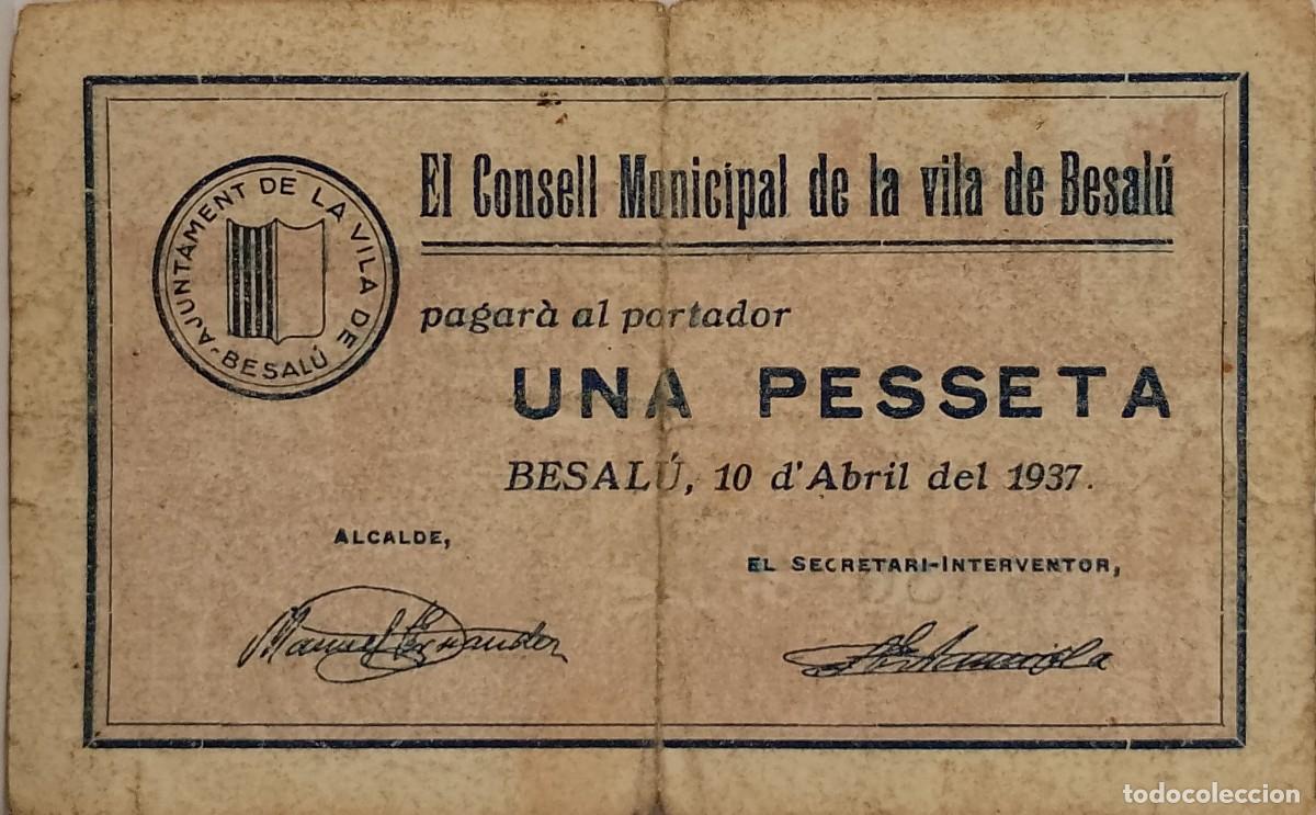 Billetes locales: BILLETE LOCAL DE 1 PESETA BESALU 1937 GUERRA CIVIL