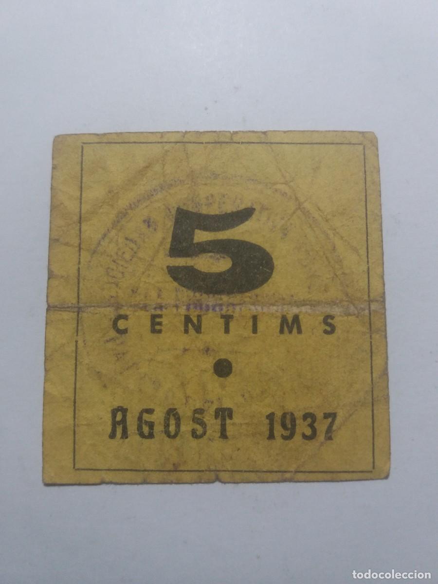 Billetes locales: Billete 5 C&egrave;ntims C.O. LA PROGRESIVA Parets del Vall&eacute;s - Foto 2