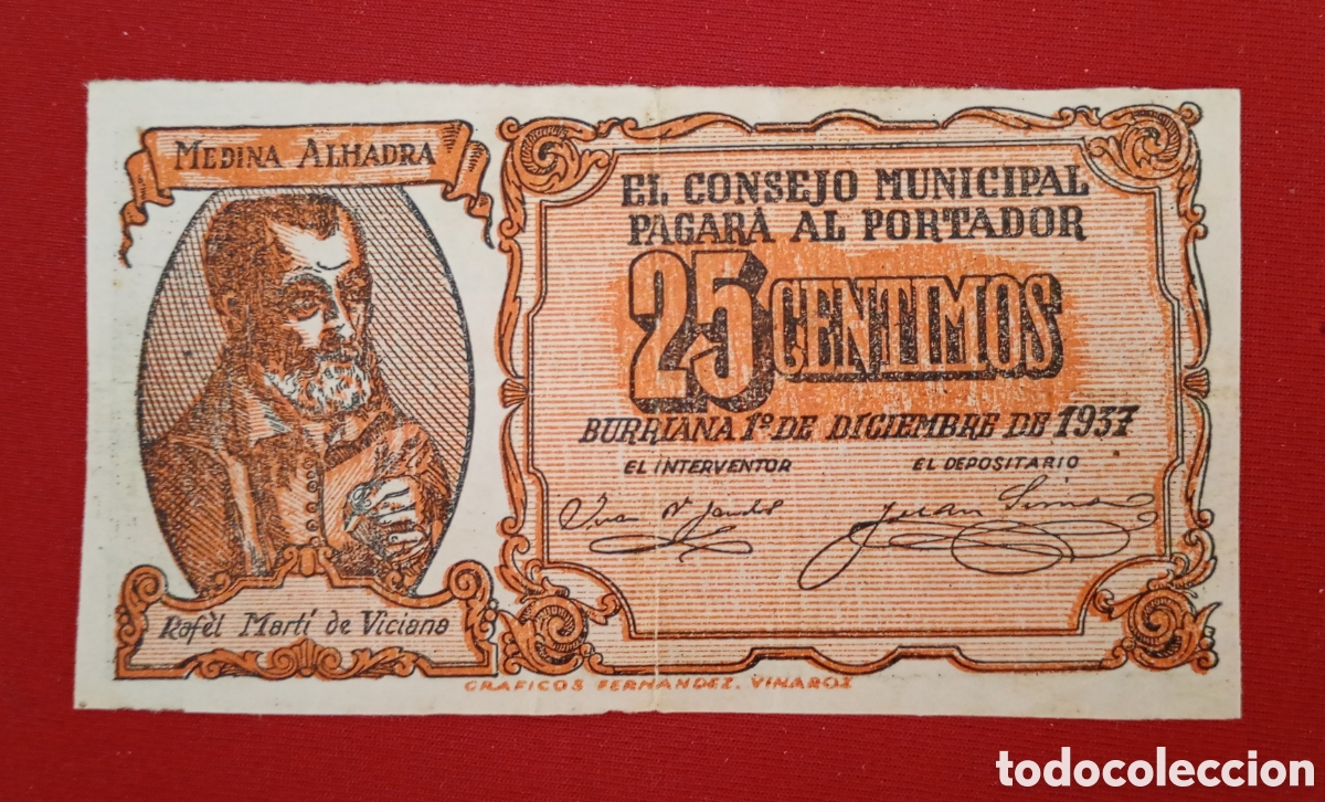 Billetes locales: BURRIANA, CASTELL&Oacute;N, CONSEJO MUNICIPAL, 25 C&Eacute;NTIMOS. EBC-, SIN NUMERAR