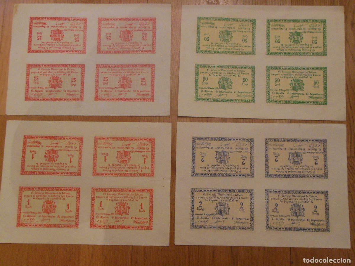Billetes locales: 1937 4 PLANCHAS SIN CORTAR BILLETE LOCAL GUERRA CIVIL TOTANA MURCIA 25 50 1 Y 2
