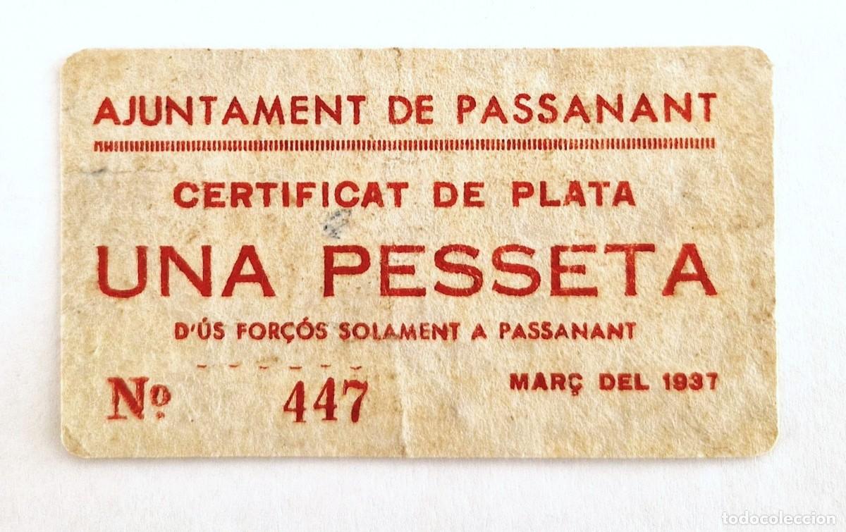Billetes locales: BILLETE LOCAL Ajuntament de Passanant 1 pesseta 1 Ed. AT-1783 T-2067 RR