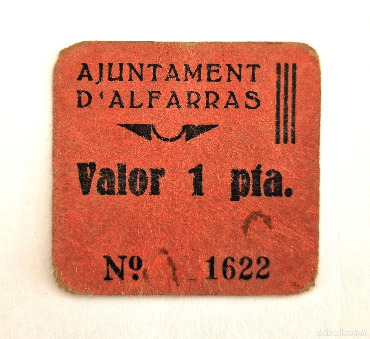 Billetes locales: BILLETE LOCAL Ajuntament d' Alfarras 1 pesseta 1 Ed. AT-98 T122 RR