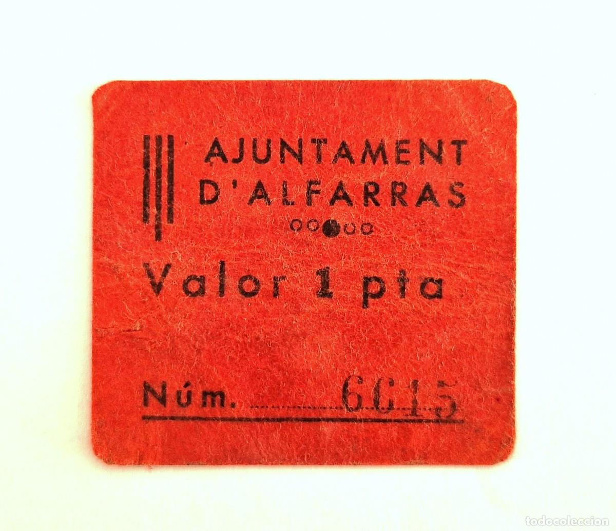Billetes locales: BILLETE LOCAL Ajuntament d' Alfarras 1 pesseta 2 Ed. AT-100 T124 R