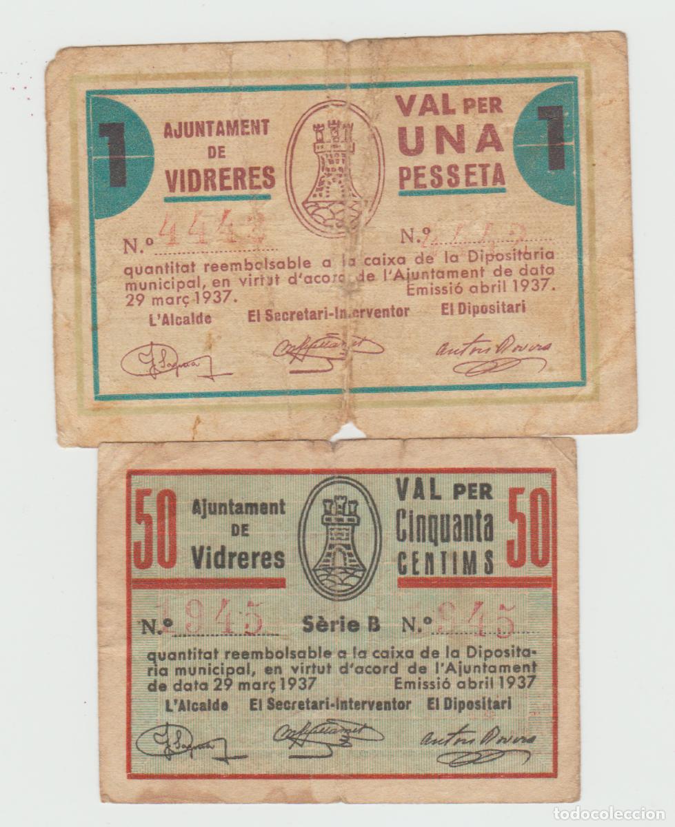 Billetes locales: Vidreres (Girona) - 1 peseta y 50 Centimos - 1&ordf; Emision del 29 de Marzo del 37
