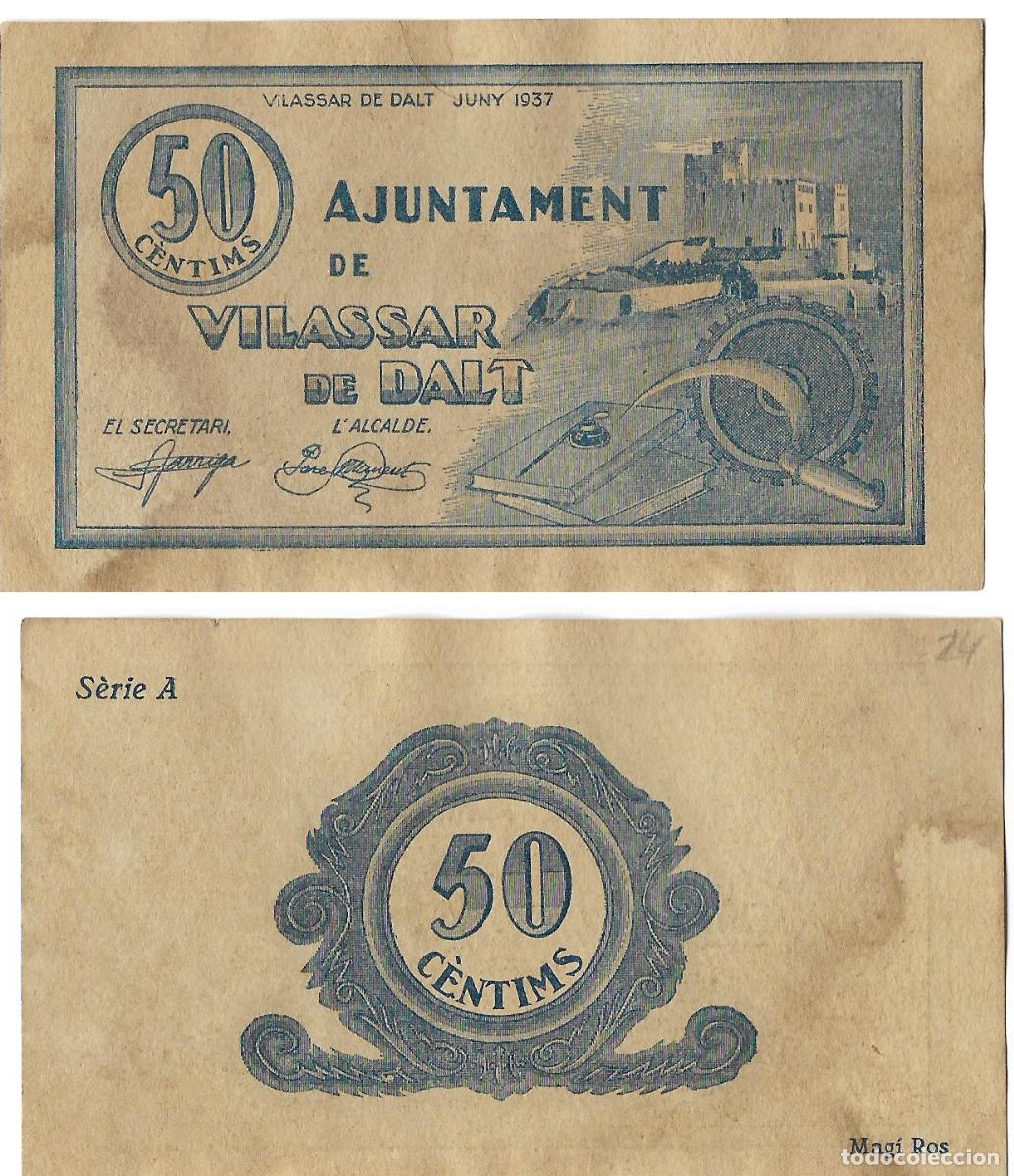 Notas locais: VILASSAR DE DALT - BILLETE DE 50 CENTIMS JUNY 1937 ( EL DE LA FOTO )