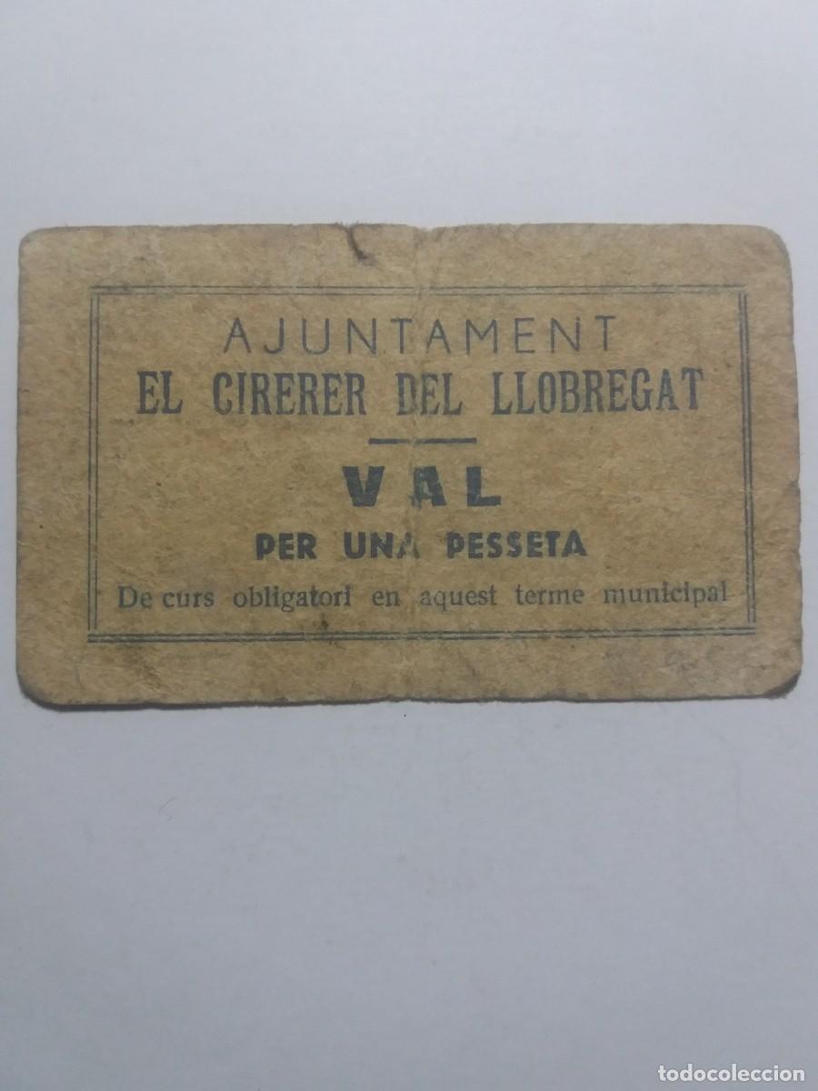 Billetes locales: Billete 1 Pesseta Ajuntament EL CIRERER DEL LLOBREGAT