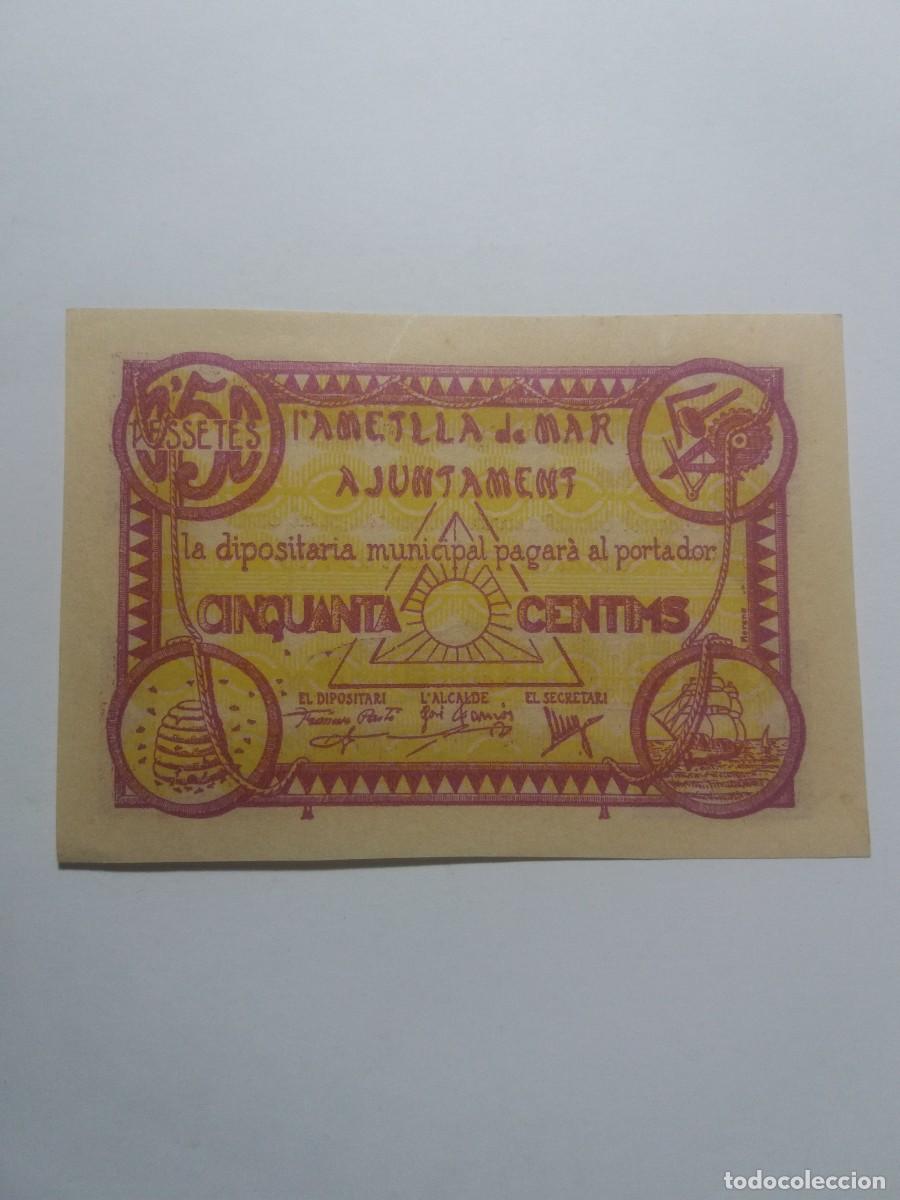 Billetes locales: Billete 50 C&egrave;ntims Ajuntament AMETLLA DE MAR