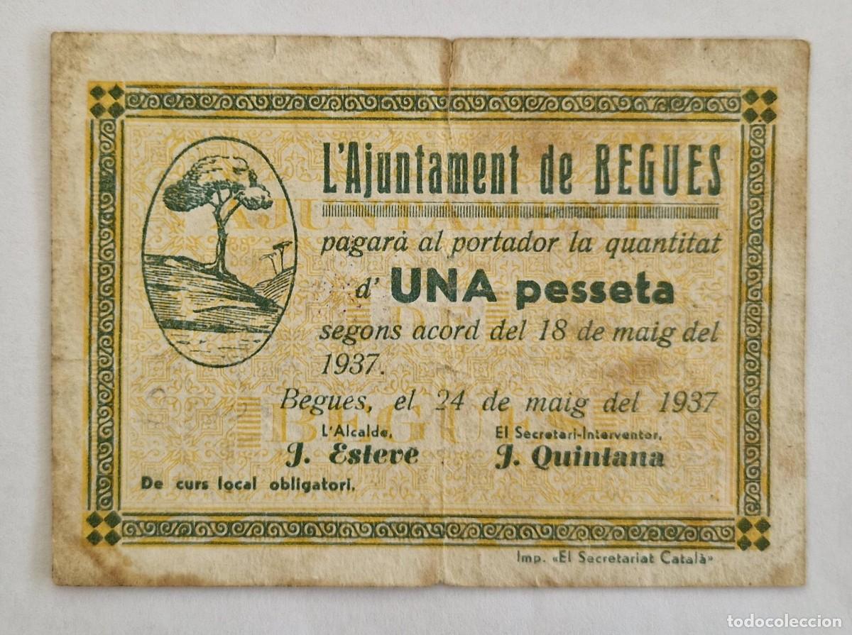 Billetes locales: Billete local ajuntament de Begues 1 peseta sin serie AT-340 T-408