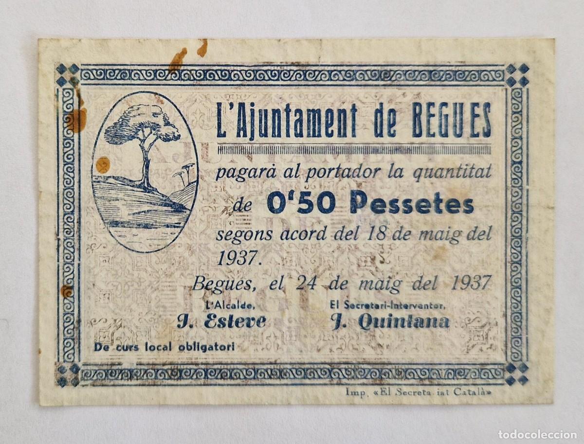 Billetes locales: Billete local ajuntament de Begues 50 CENTIMOS Serie A AT-344 T-412