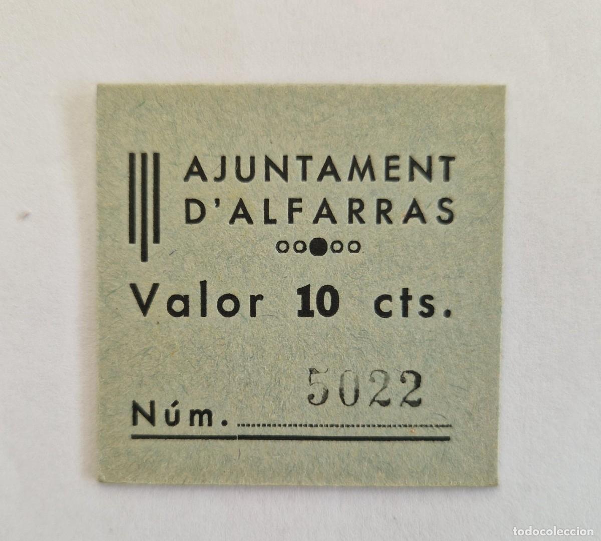 Billetes locales: Billete local ajuntament d' ALFARRAS 10 centimos T-102 AT-126 R