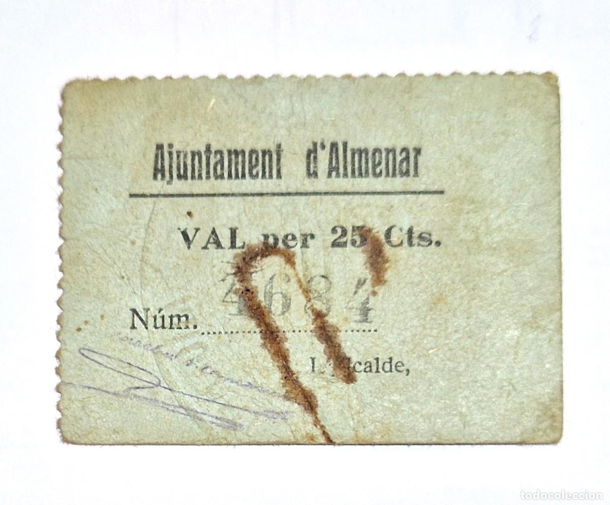 Billetes locales: BILLETE AJUNTAMENT D' ALMENAR 25 CENTIMS AT-124 T-168