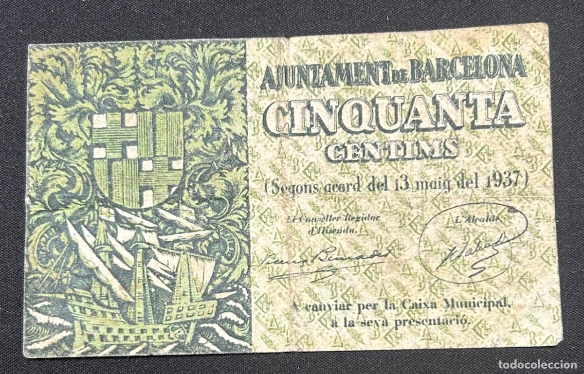 Billetes locales: CRBL0663 BILLETE ESPA&Ntilde;A LOCAL BARCELONA 50 CENTIMOS 1937 BC