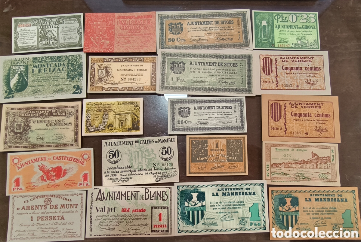 Billetes locales: 20 BILLETES LOCALES DE CATALU&Ntilde;A .LA MANRESANA,BLANES,AREYNS DE MUNT, BALAGUER, MANRESA,CALDES DE MON