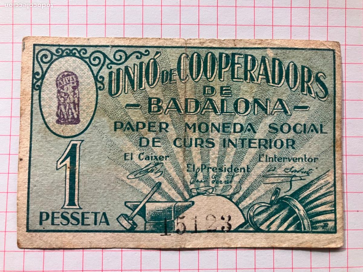 Billetes locales: Badalona - Billete local 1 pesseta Uni&oacute; de Cooperadors