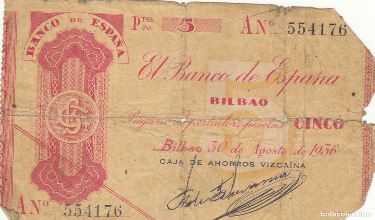 Billetes locales: CRBL0119 BILLETE ESPA&Ntilde;A BILBAO 5 PESETAS 1936 MC